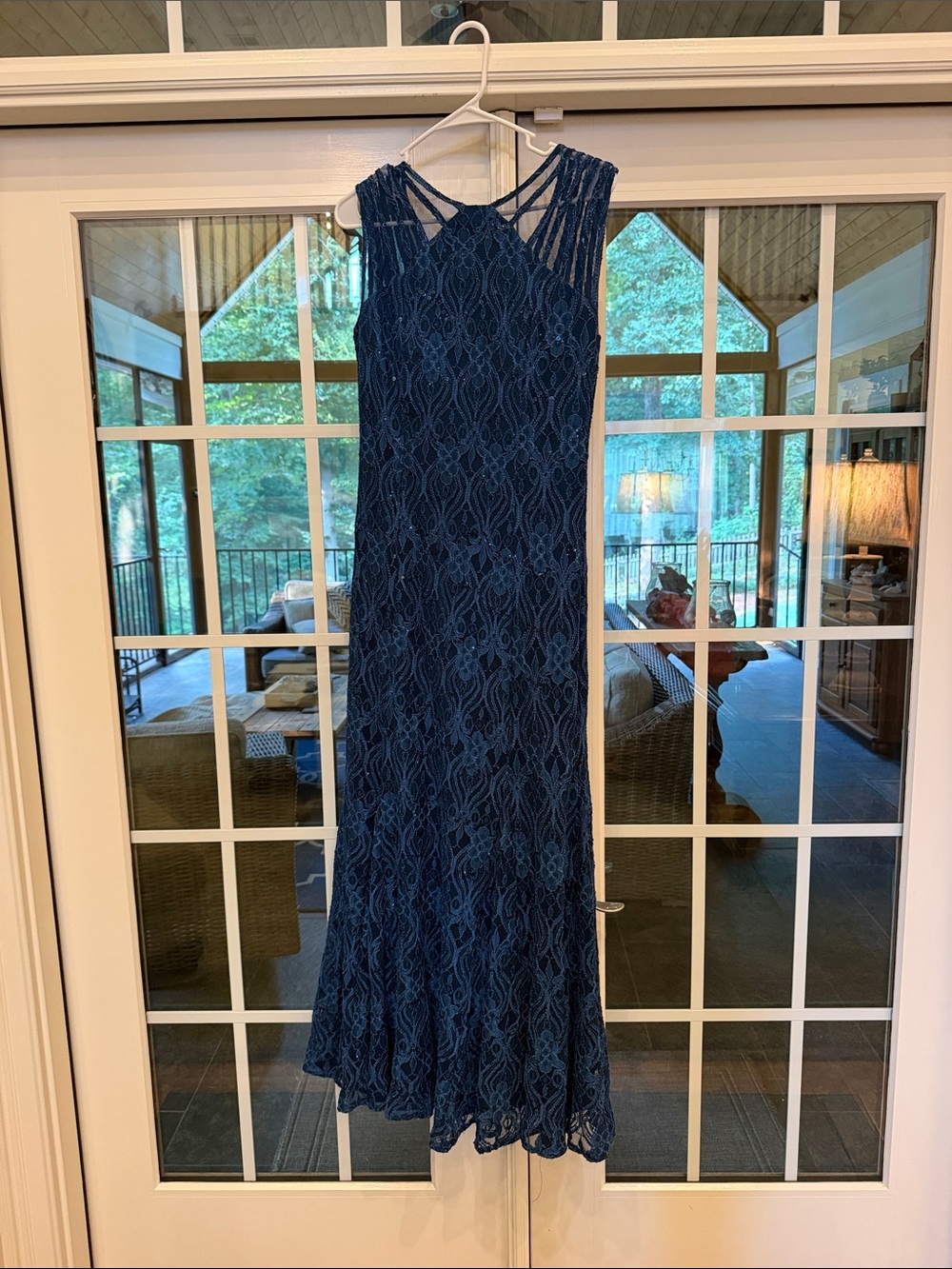 Navy Lace Sleeveless Maxi Dress